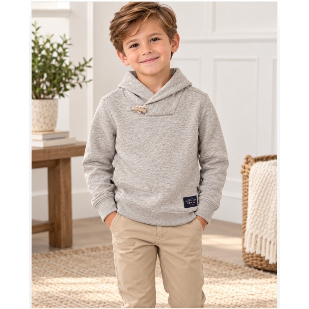 Janie and Jack Boys Heather Gray Shawl Collar Toggle Pullover Sweatshirt Size 6